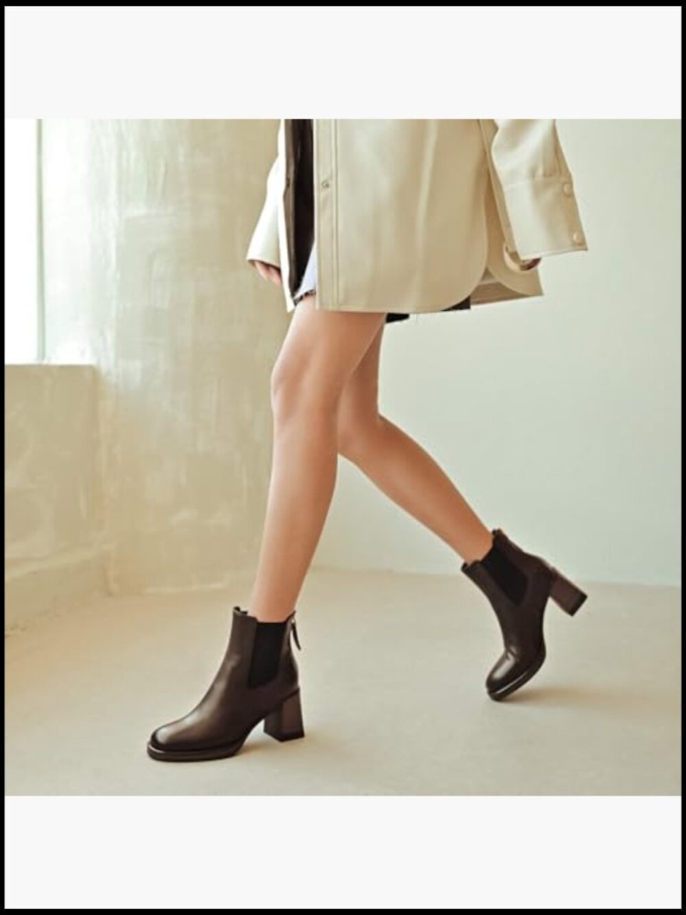 Genuine Leather Ankle Boots Chunky Heel Chelsea Zip Slip-on Fall Booties - Picture 2 of 7